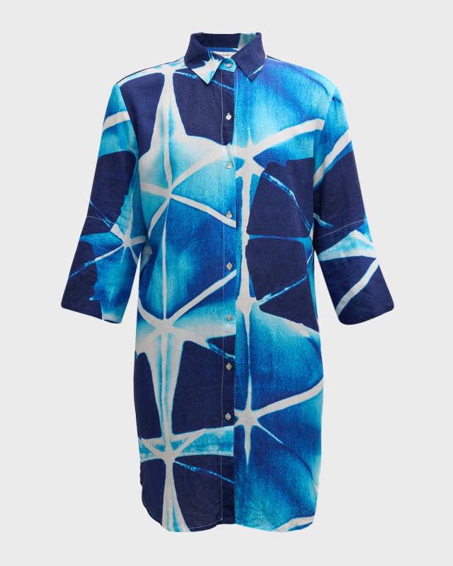 Tie-Dye Geometric Basic Shirtdress